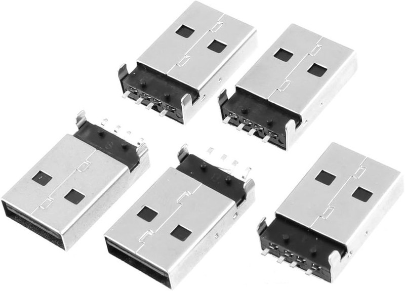 Uxcell 5 Pcs USB 2.0 Type a Male Jack Solder Connector, USB Repair Replacement A
