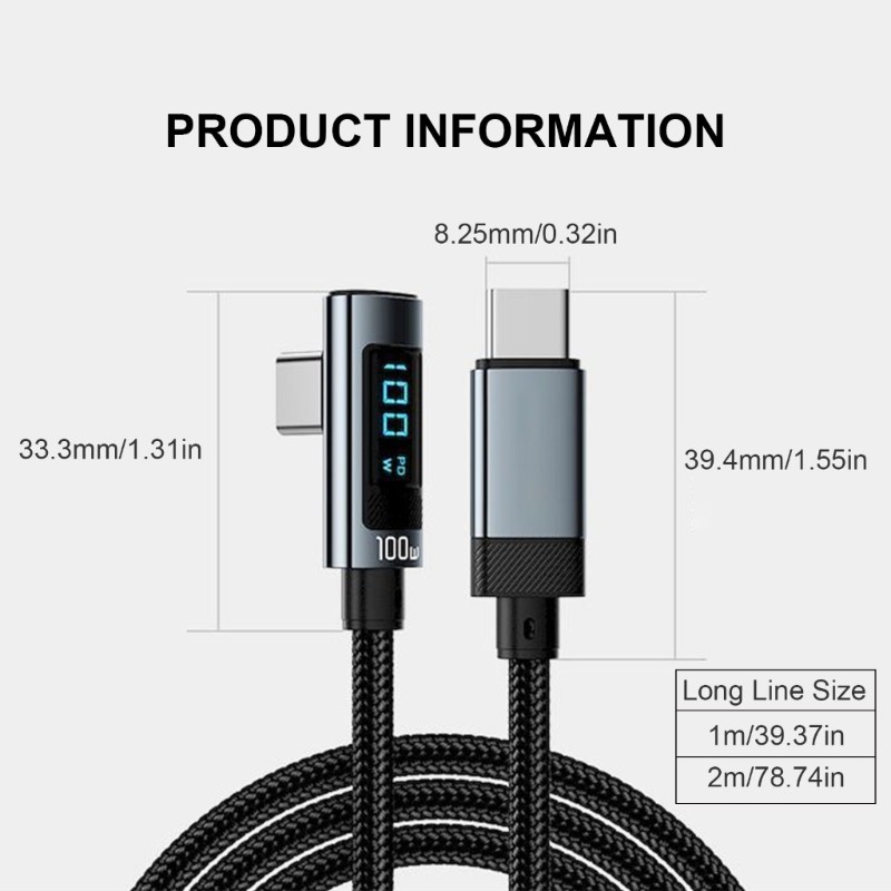 Bendable USB C Cable 100W Power Delivery with LED Screen for Type C Devices gallery