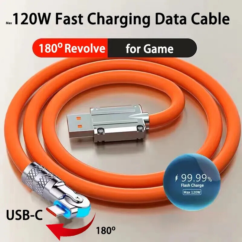 120W Fast Charge 7A 180 Degree Rotation For Game Elbow Cable USB Type C Cable gallery