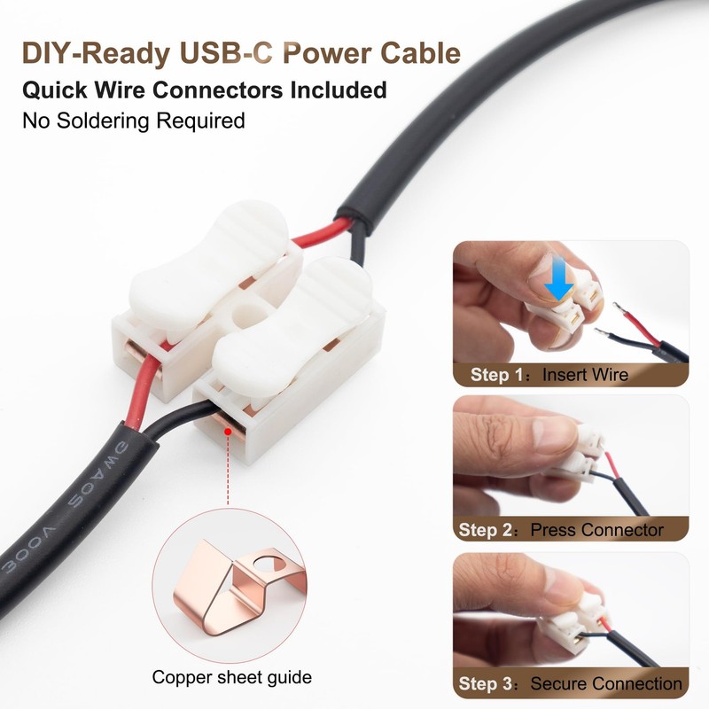 USB-C Power Pigtail Cable to Bare Wire, 20AWG 1M/3.3FT DIY Low Voltage Power ... gallery