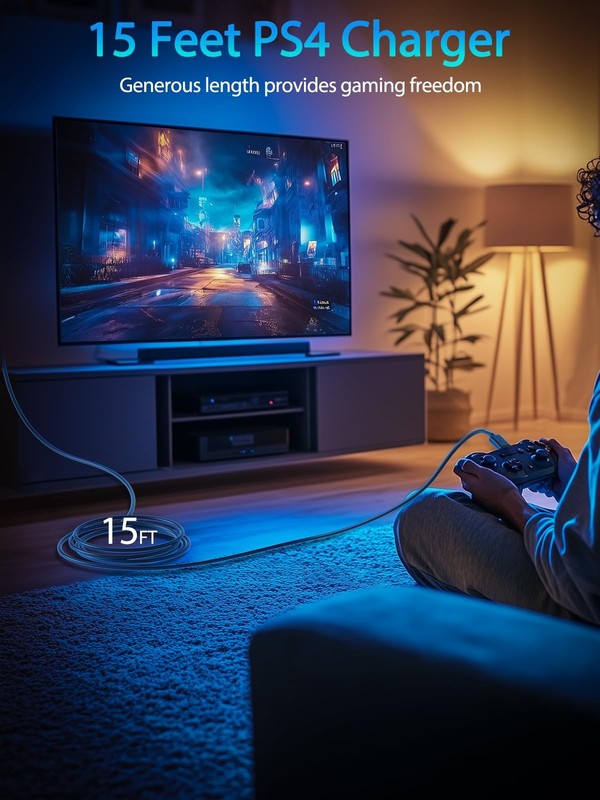 15FT Long Micro USB Cable,PS4 Controller Charger Cord for Xbox One S X,PS4 Ch... gallery
