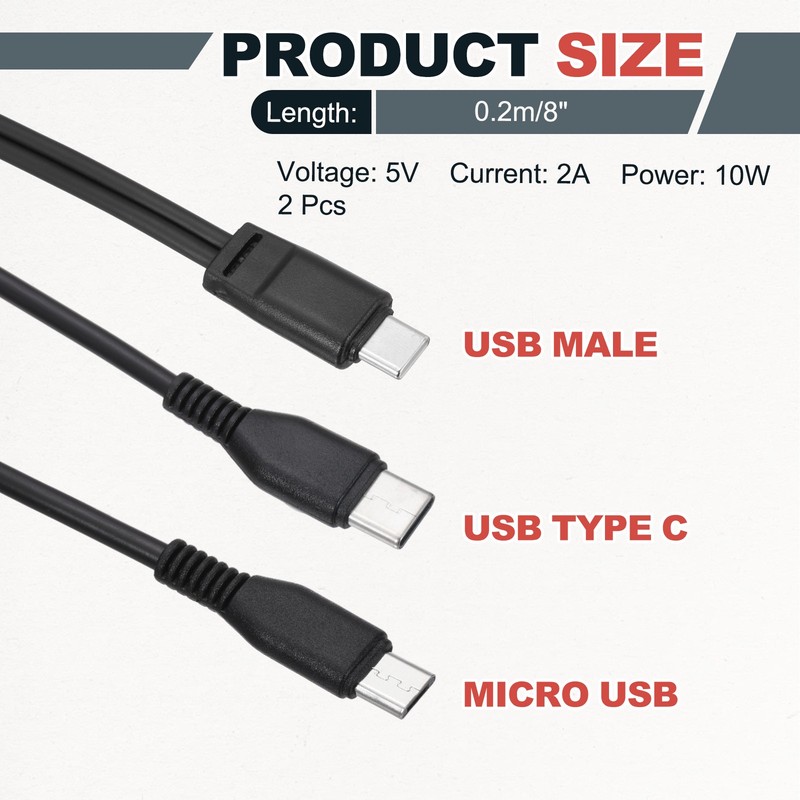 2Pcs Multi USB Type C Male to 2 Dual Micro USB 2 in 1 Splitter 8'', Black gallery