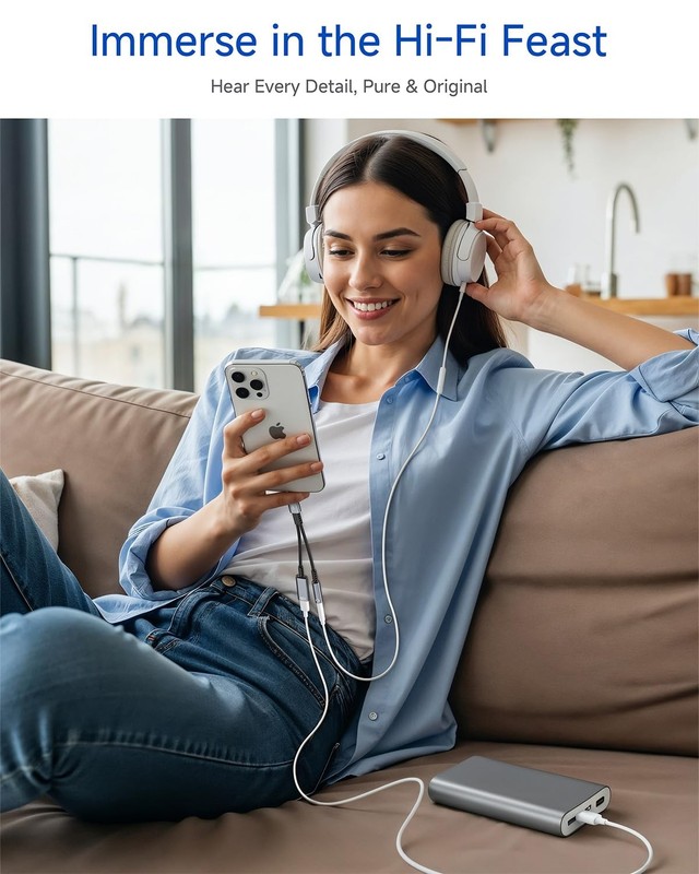 USB C to 3.5mm Headphone and Charger Adapter, 2-in-1 2 Port-Separate, Grey gallery