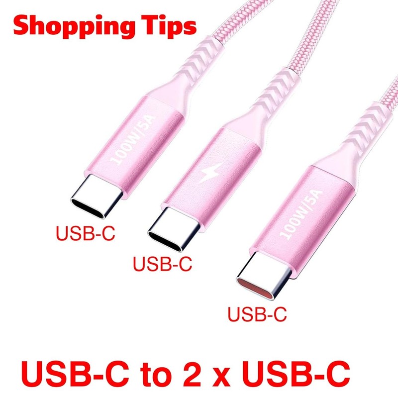 Stylish 4FT Nylon Braided 100W Dual USB C Fast Charging Cable - Reduces Clutter gallery