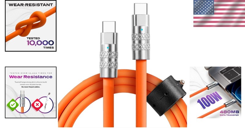 6FT Tangle-Free TsumoCharge USB-C Cable - Fast Charging & Data Transfer, Orange gallery