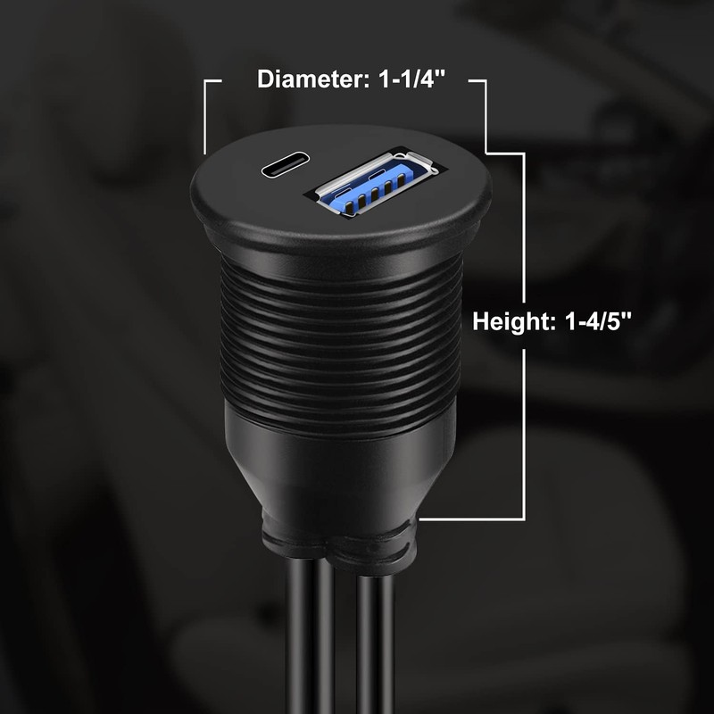 BATIGE USB 3.0 to Type C 3.0 Car Mount Flush Cable Dual Port Male to Female gallery