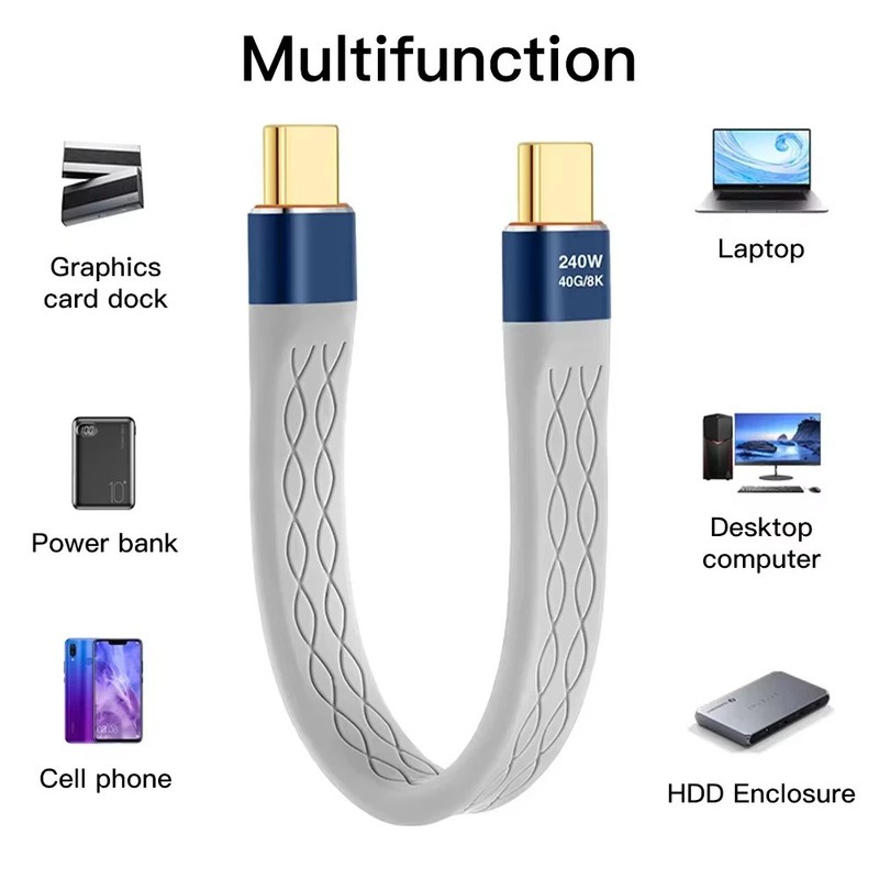 Type C to Type C 240W Fast Charging Cable 40Gbps Data Transfer 8K Support