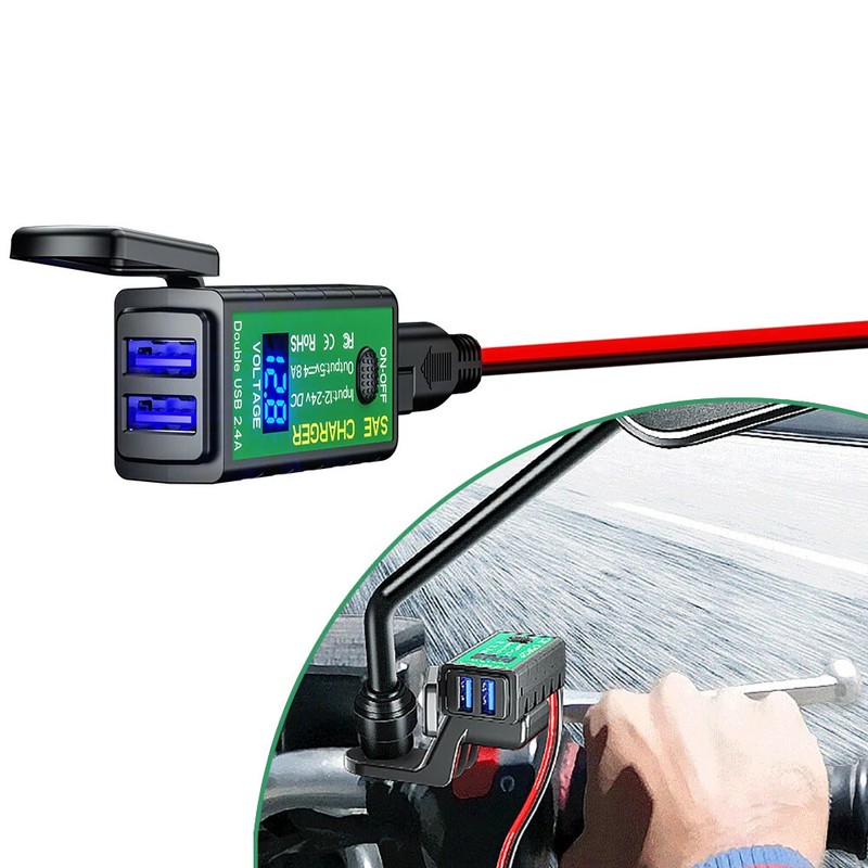 12V SAE to USB PD Fast Charging Adapter Voltmeter Motorcycle USB Type C Charger gallery