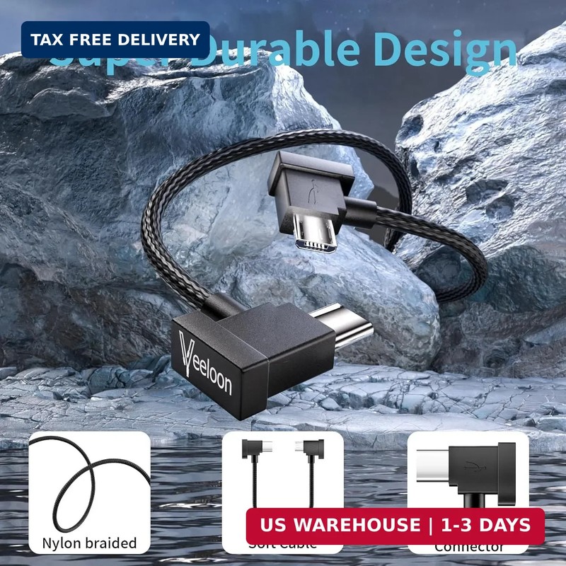 Micro USB to USB C OTG Cable 0.6 FT-2 Pack, 90 Degree Remote Controller Data Cor gallery