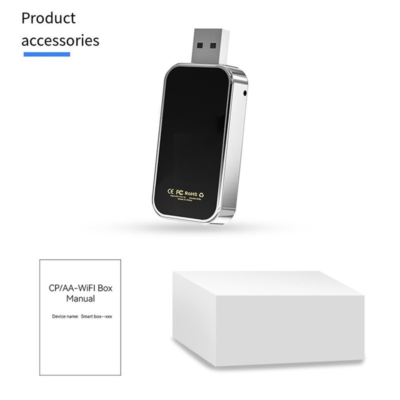 Sleek Black Wireless Adapter for For Carplay and For Android Auto Features