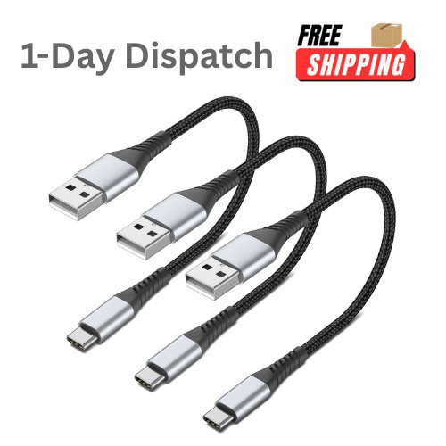 3 Pack Short USB C Cable 1FT USB A to C Fast Charging Braided for iPhone