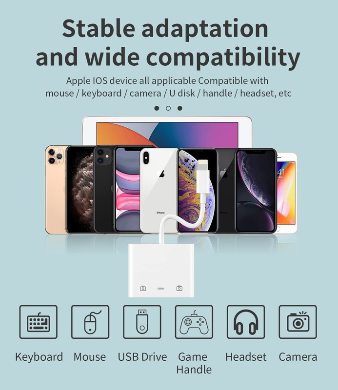 Dual USB Camera OTG Adapter for iPhone with Charging Port for iPad gallery