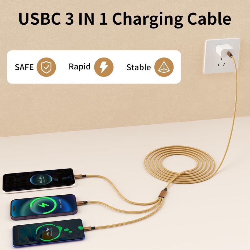 USB C Multi Charging Cable [2Pack 4FT], 3 in 1 Charging Cable Nylon Braided U... gallery