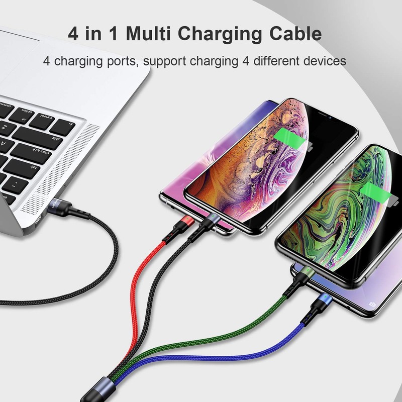 Multi Charging Cable 2Pack 4FT 4 in 1 Nylon Braided USB Fast Charging Cord Ad... gallery