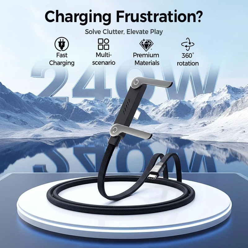 240W Braided Foldable Phone Stand Cord,T-Shaped Foldable Durable USB-C to Type-C gallery