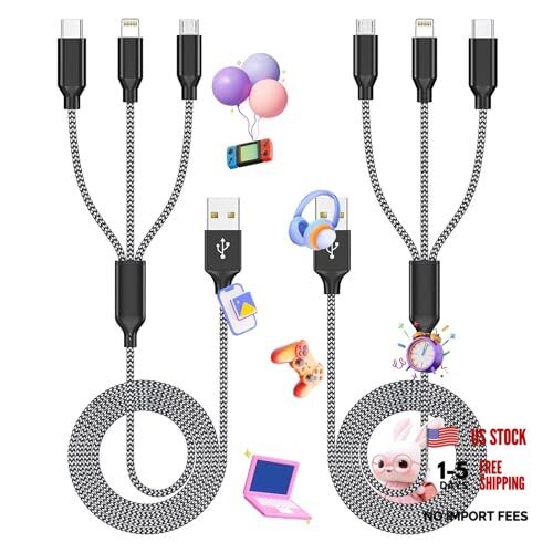 Multi Charging Cable,(2Pack 4FT) 3 in 1 Charging Cable for 4FT 2PACK Black&Gray