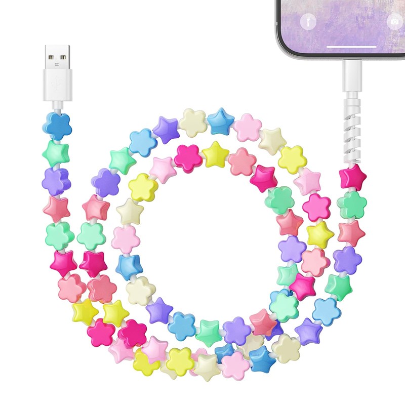 Charging Cord For iPhone 3.3FT Candy Colored Flower Star Fast Charge Wire PC