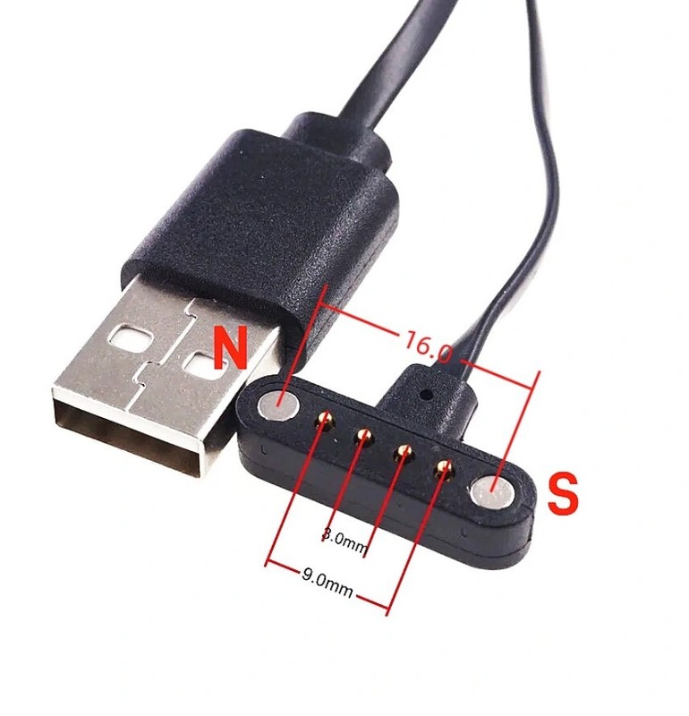 Lot of 2* 4 Pin Pogo USB Magnetic Charging Cable For some Smart Watches- 9mm