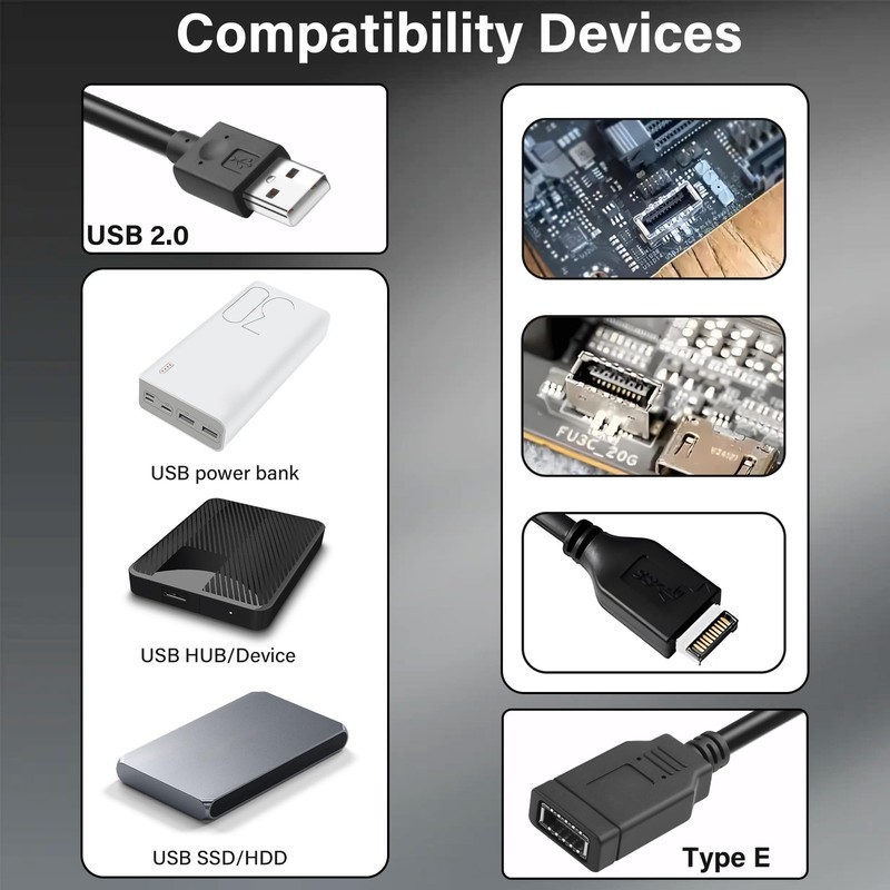 Type E To USB-A Adapter Cable Female To USB 2.0 Motherboard Extension 1.4FT gallery