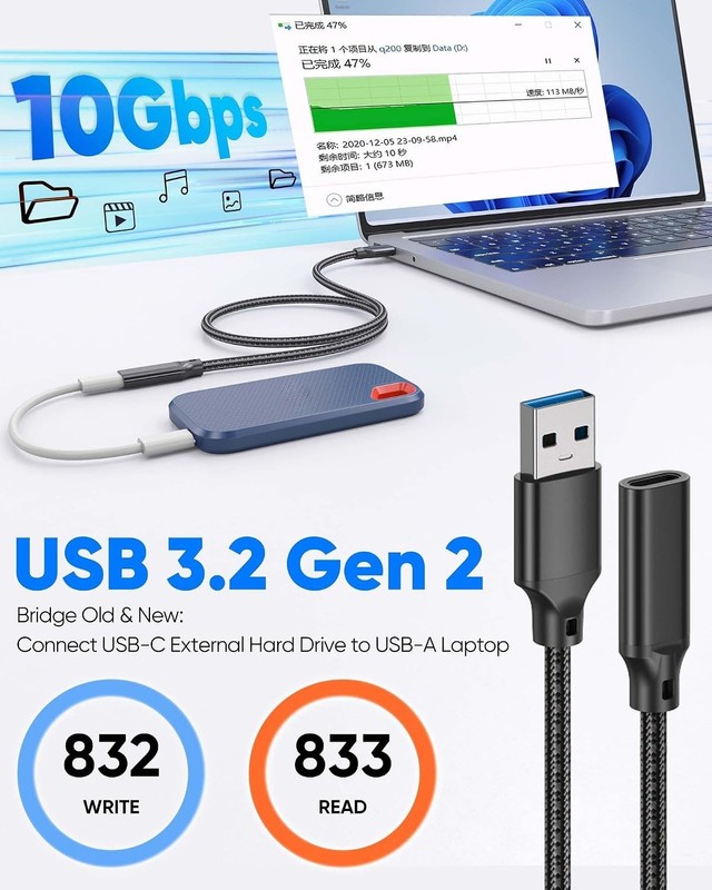 USB C Female to USB Male Adapter Cable 5FT/1.5M 2-Pack,10Gbps USB A to USB C ... gallery