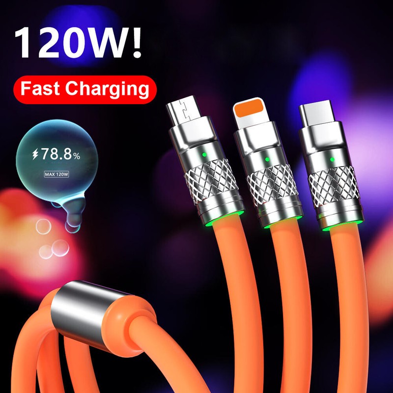 3 in 1 Max 120W 6.0 FT Fast Charging Cable USB Universal Cell Phone Charger Cord gallery