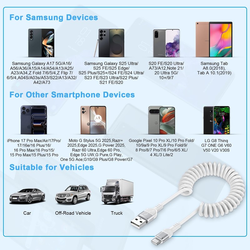 USB C iPhone 17 Pro Coiled Car Charger Cord i Phone 17 Pro Max Fast Charging ... gallery