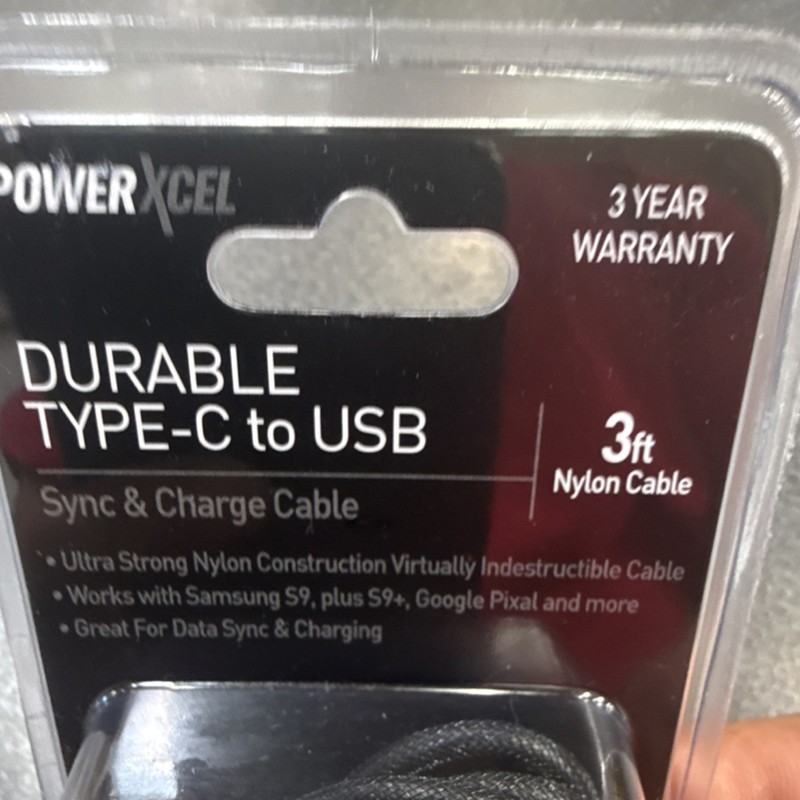 PowerXcel USB-C to USB-A 3ft Braided Nylon Cable Black for Samsung Google gallery