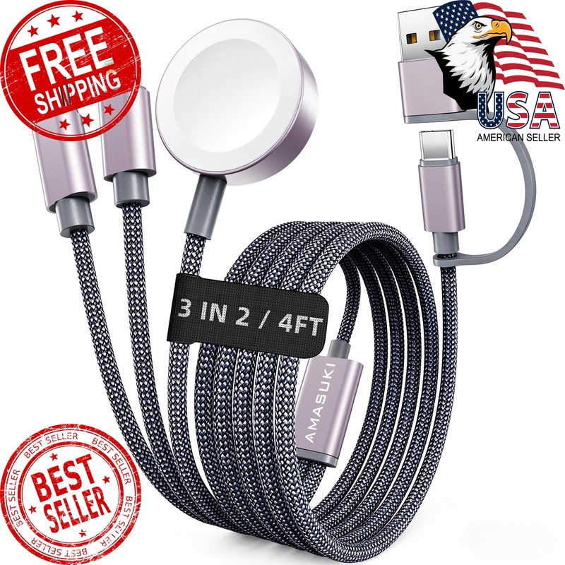 Amasuki 4ft Grey 3-in-2 Charging Cable