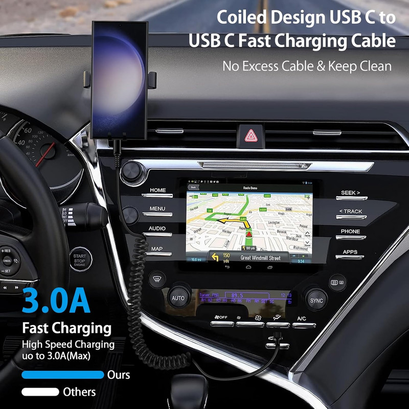 Android Auto USB C to USB C Cable 3FT Type C Fast Charging Coiled Samsung Charge gallery