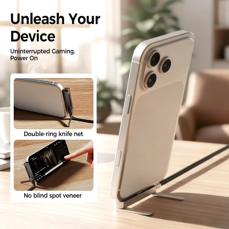 240W Braided Fast Charge Cable with Built-in Phone Stand Foldable USB-C Cord gallery
