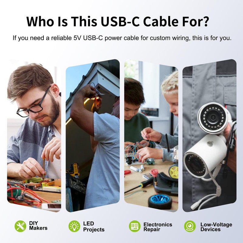 USB-C Power Pigtail Cable to Bare Wire, 20AWG 1M/3.3FT DIY Low Voltage Power ... gallery