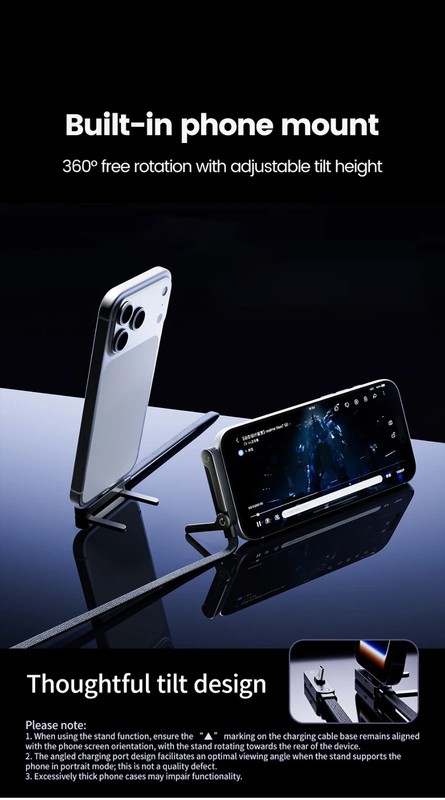2-in-1 Invisible Holder Charger Cable–240W Fast Charging Cord with Phone Stand gallery
