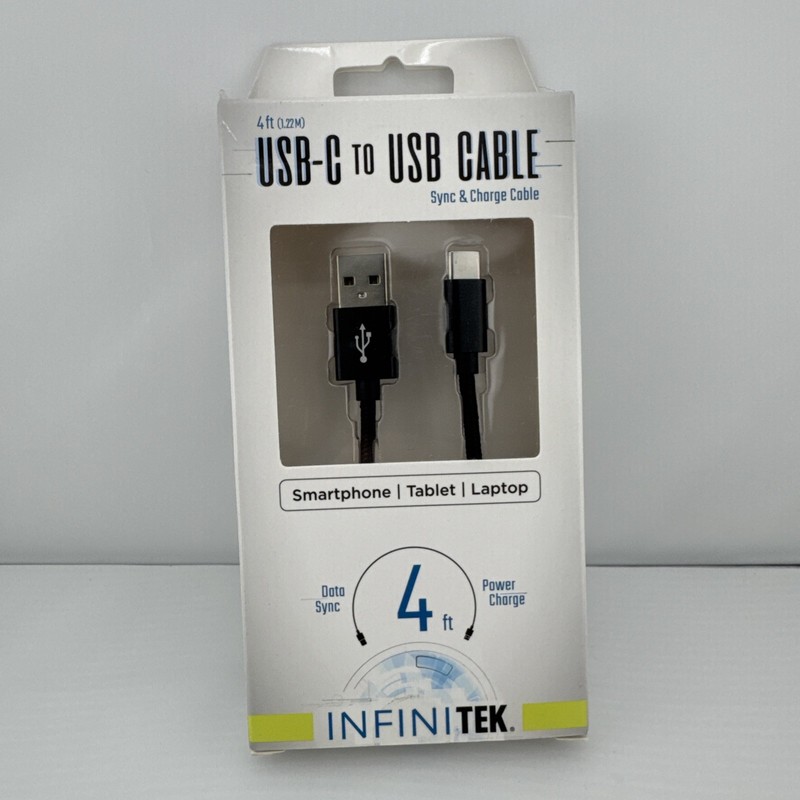 USB-c to Usb Cable Infinitek 4 Ft Data Sync Power Charge Cord Black New Sealed gallery