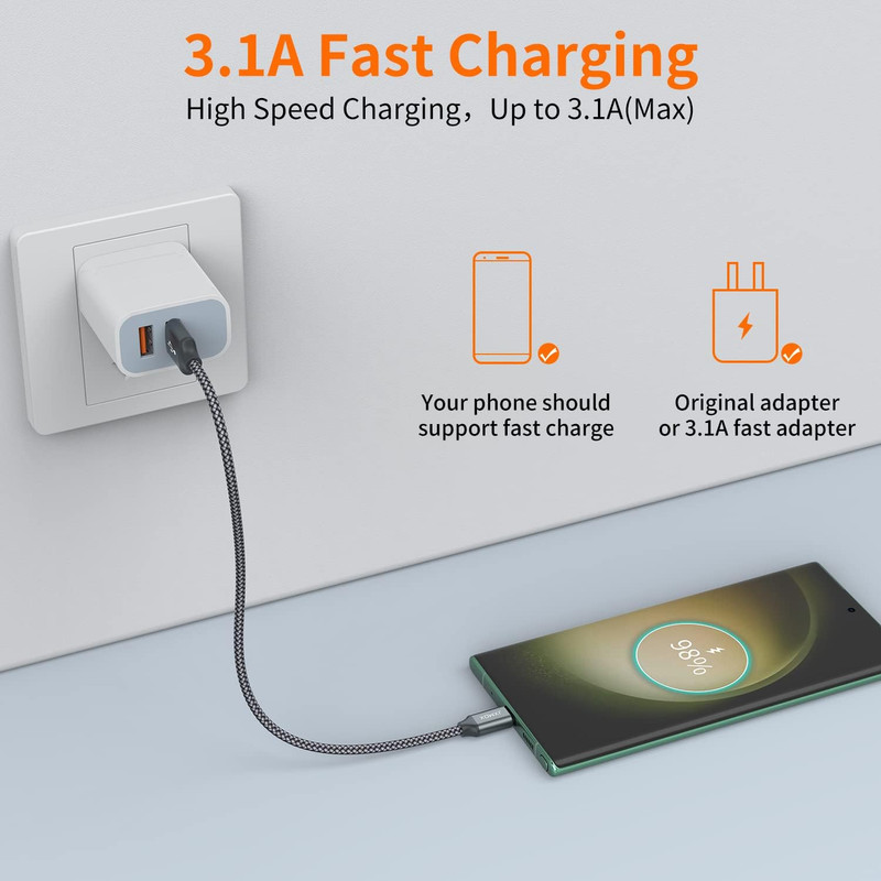 Short USB C Cable (1Ft 3-Pack), USB a to Type-C Charger Cord 3.1A Fast Charging gallery