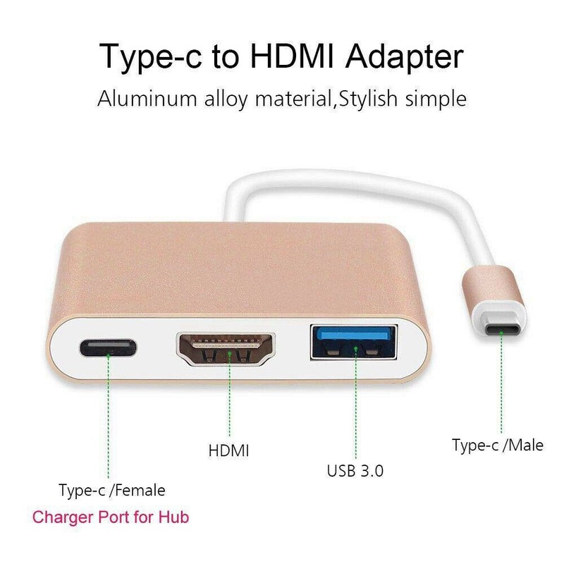 USB-C Type C to HDMI TV Cable Adapter 3in1 Hub For Samsung Galaxy Note10/10 Plus gallery
