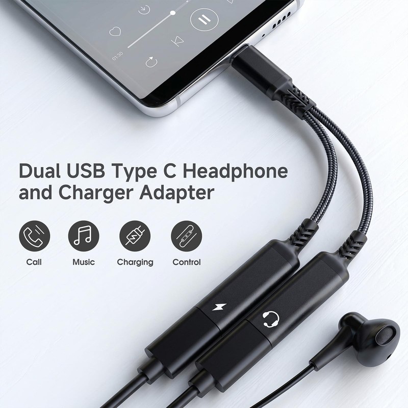 Marsno 𝐔𝐩𝐠𝐫𝐚𝐝𝐞𝐝 USB C Splitter, 2-in-1 Dual C Headphone and Black gallery