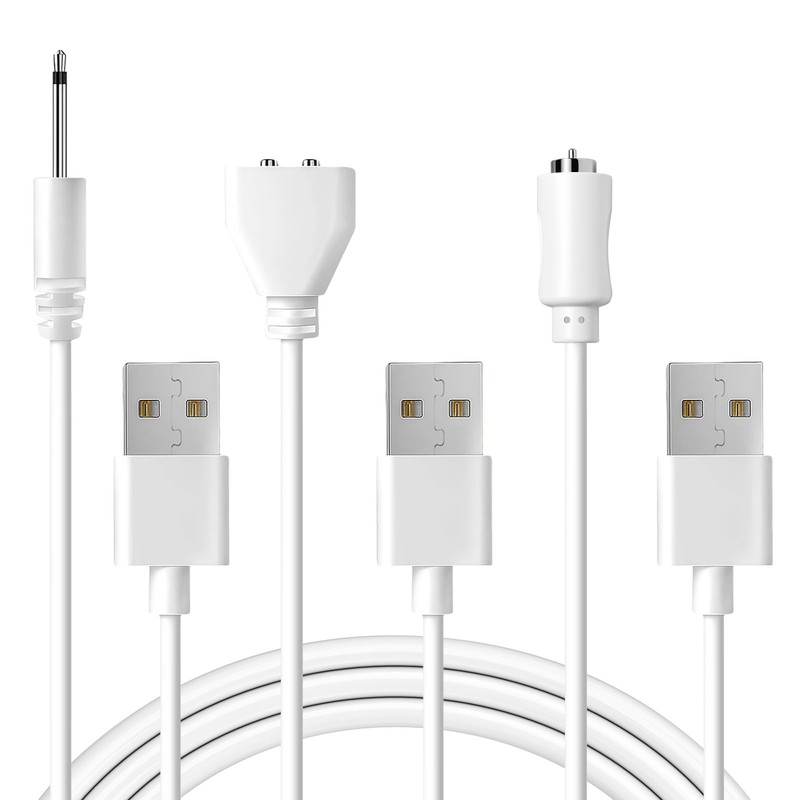 3Pack DC Charging Cable Set: 2.5mm Massager Charger 6mm 2.7 feet, White