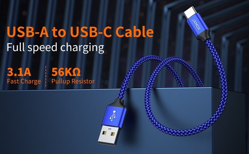 Short USB C Cable 1ft 3Pack USB-A to Type-C Fast Charging Charger Cord Blue Set