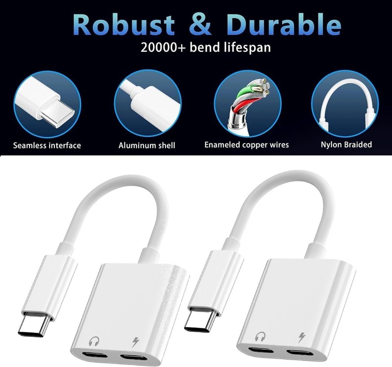 2 in 1 Charger and Headphone USB Type C to 3.5mm Aux Audio Cable Cord Adapter gallery