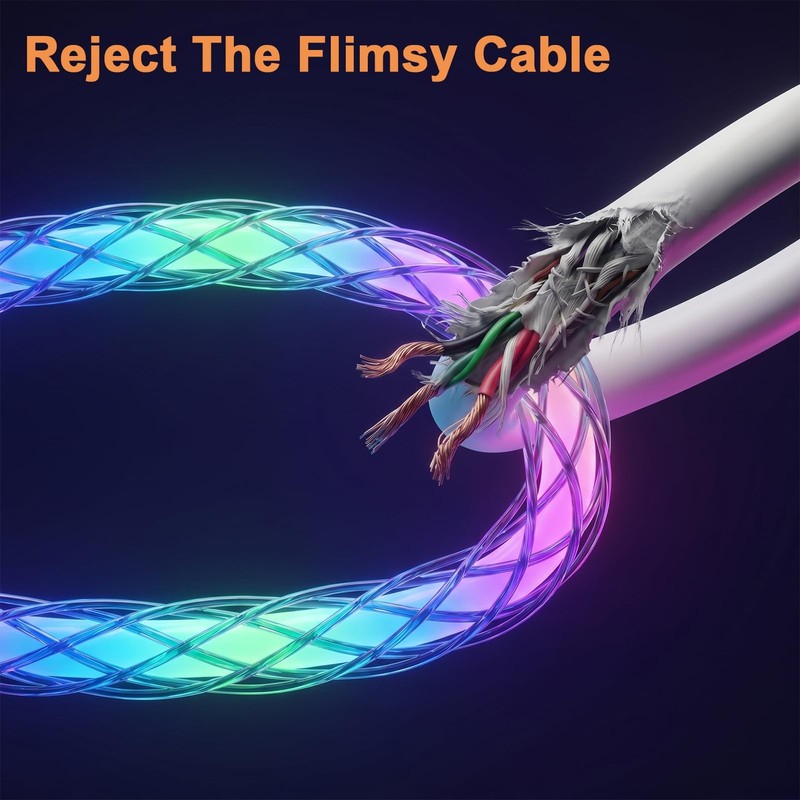 USB to USB Cable Light up to Cable Fast Charging USBC to USBC Cable 60W Braid... gallery