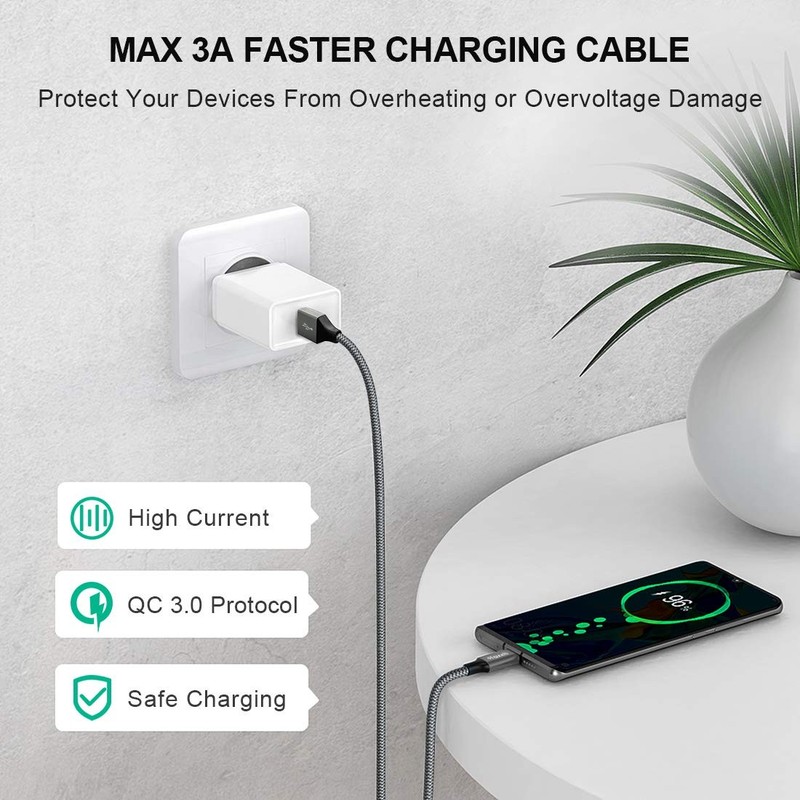 2 Pack USB A to C Cable 6ft 3A Fast Charging Type C Phone Charger Cord Gray gallery