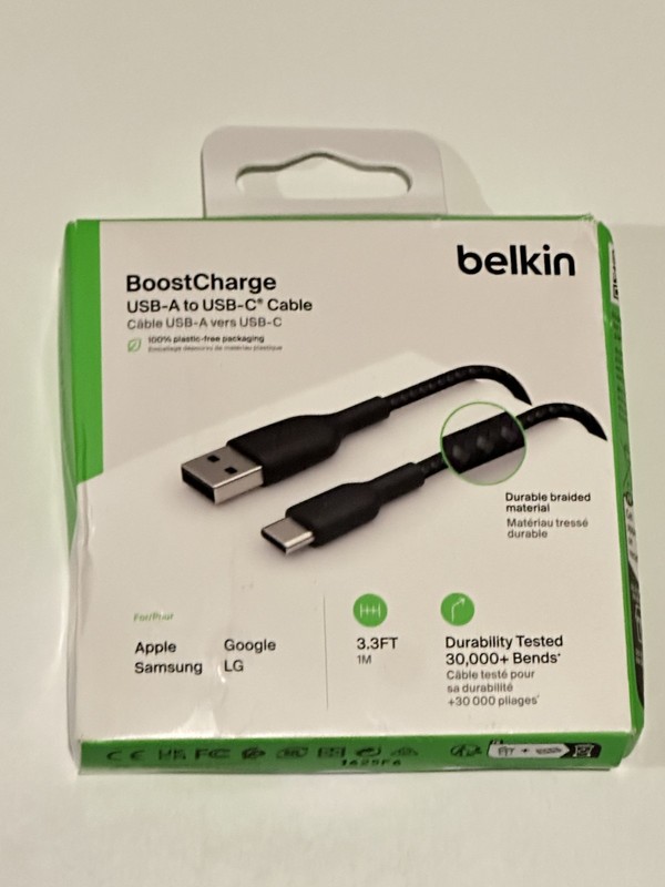 Belkin BoostCharge Braided USB-A to USB-C Cable 3.3 ft – Black OPEN BOX
