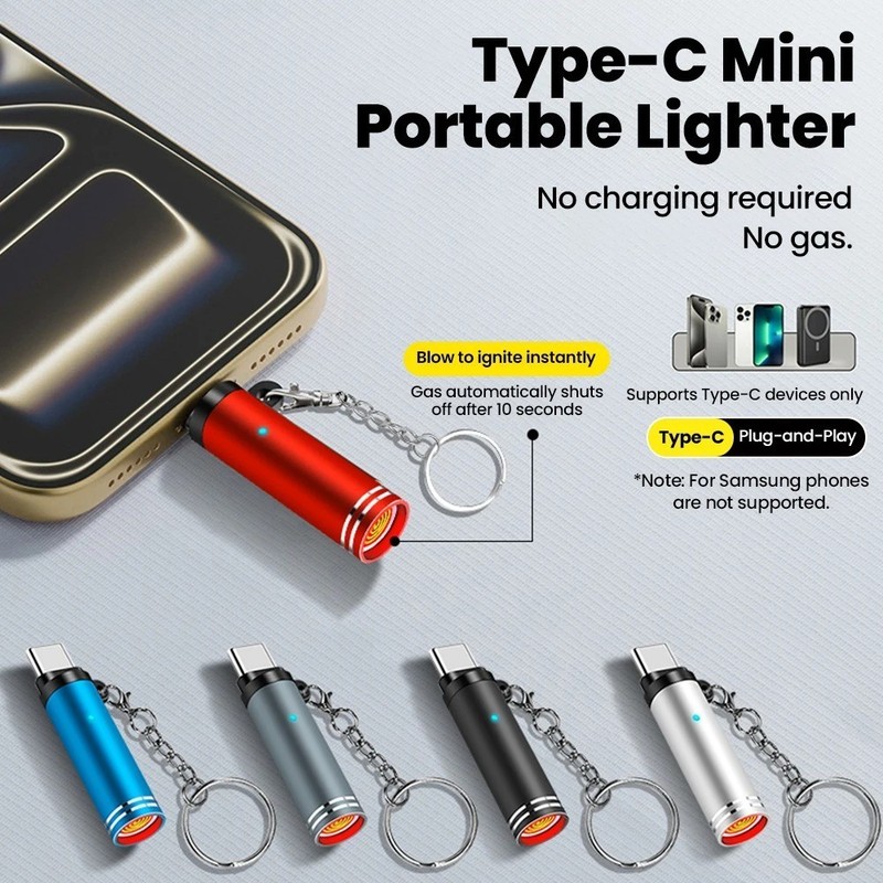 USB C Electric Cigarette Lighter Mini Air Blowing Safety Flame Free Igniter gallery