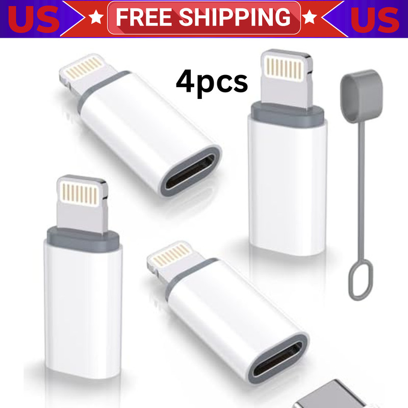 USB-C to Lightning Adapter 4-Pack MFi Certified 27W Fast Charging iPhone iPad