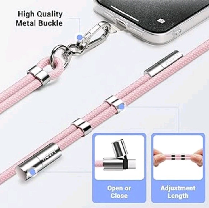 MOSTY 60W 2 in 1 USB-C To USB-C Fast Charger Cable Pink Crossbody Phone Lanyard gallery