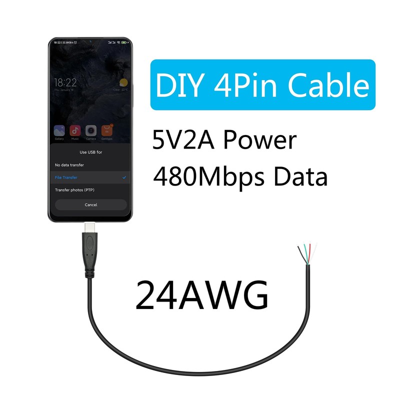4Pcs Short USB C to 4 Pin Bare Wire Open End Wire 11inch 5V/2A USB Type C Mal... gallery