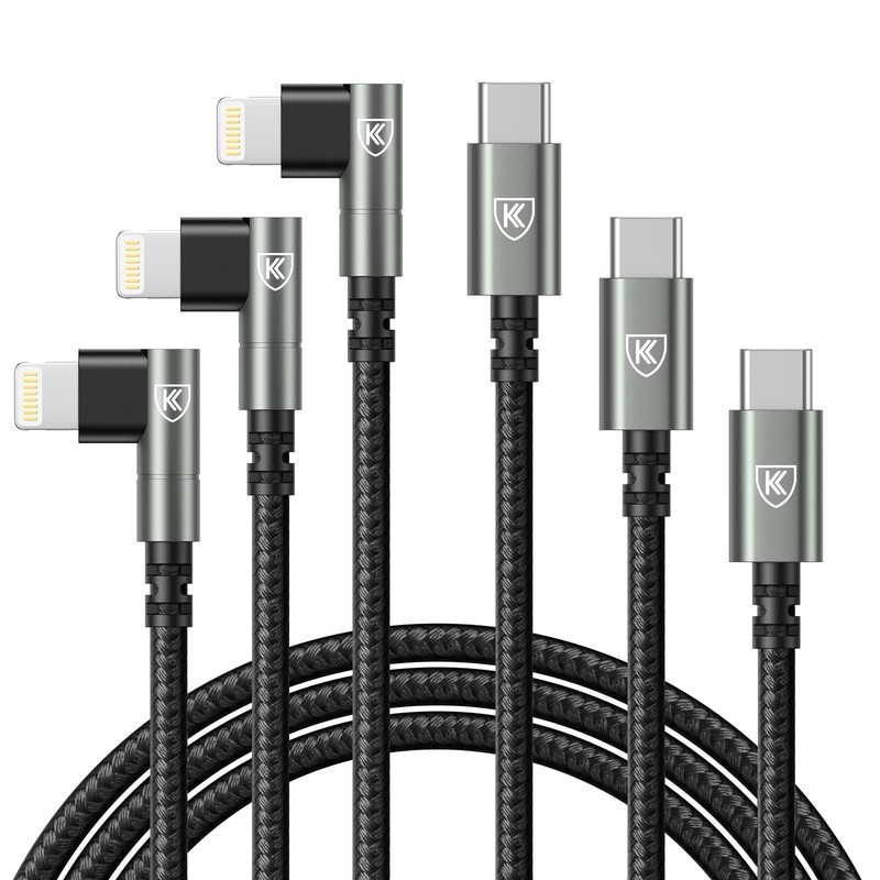 90 Degree iPhone Charger 6FT [Apple MFi Certified] 3Pack USB C to Lightning C…