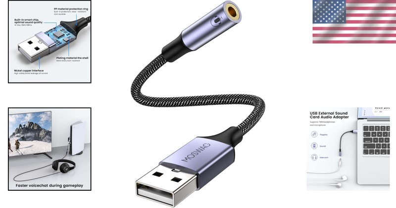 Durable USB to 3.5mm Audio Adapter - Plug and Play for Multiple Devices gallery