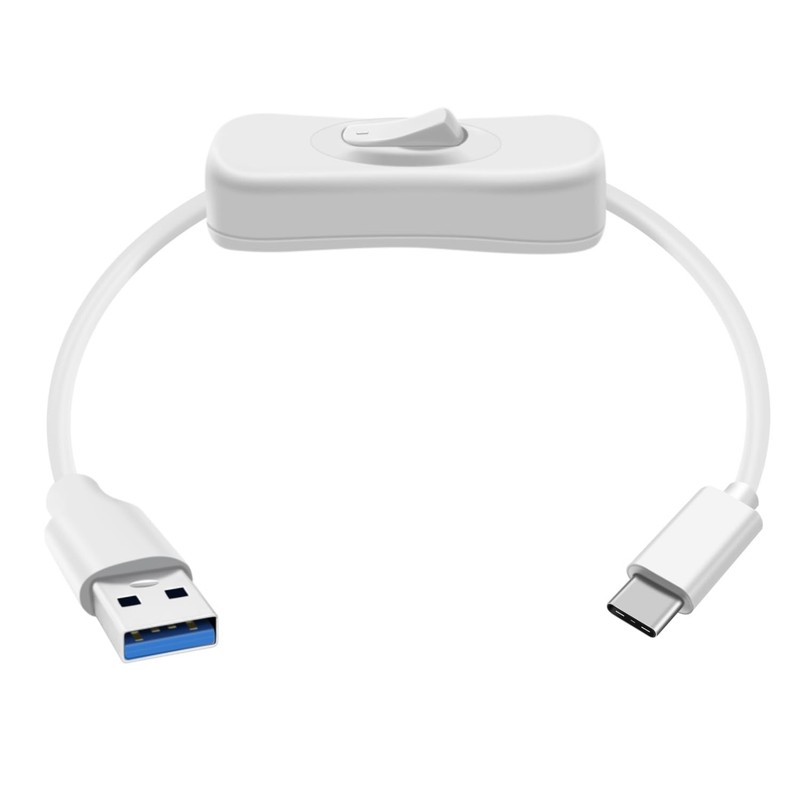White 1ft 0.3m USB 3.0 To Type C Charger Cable With On Off Switch 5Gbps 1 PCS