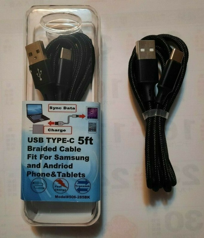 5ft Foot USB-A to USB-C Sync & Charge Cable Black Braided 506-285BK